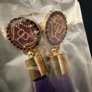 Gold-Tone Purple Tassel Drop Earrings - Women Jewelry
